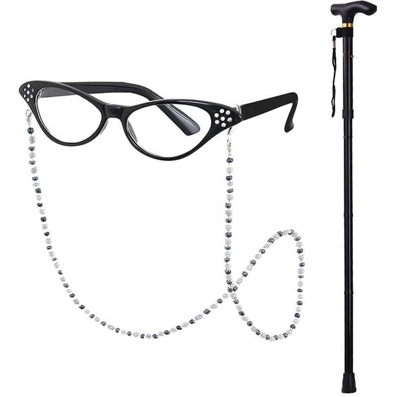 EBYTOP Old Lady Costume for Kids Halloween 100th Day of School Girls Dress up Granny Wig Grandma 100 Days Glasses Cane 1-PK 3-4 Years - Image 5
